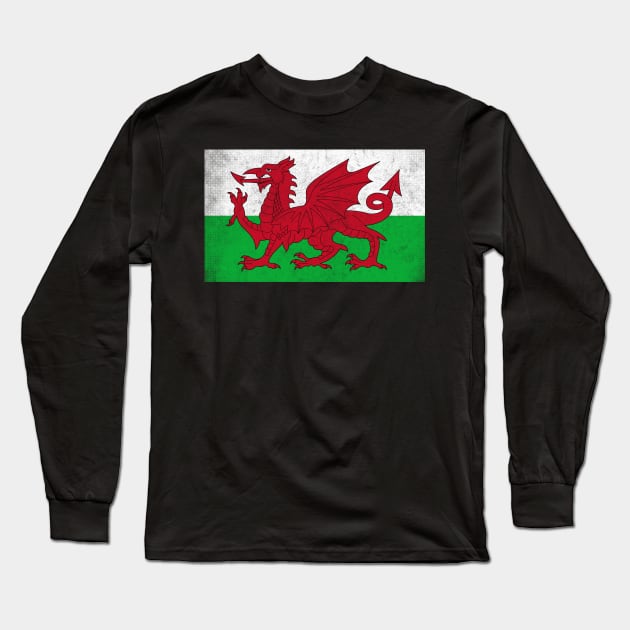 Wales / Cymru Vintage Faded Flag Design Long Sleeve T-Shirt by DankFutura